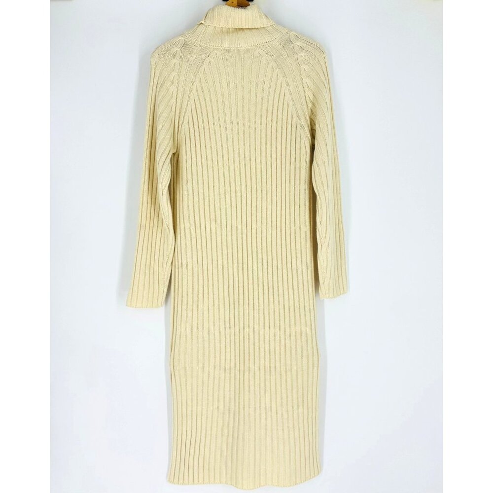 Doe & Rae Womens Cream Ribbed Long Sleeve Turtleneck Midi Sweater Dress Size M - Picture 3 of 8